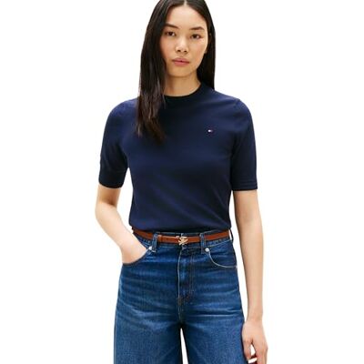 Tommy Hilfiger dam Co Jersey Fine Gg C-Nk Ss SWT WW0WW49705, blå, M Tommy Hilfiger dam Co Jersey Fine Gg C-Nk Ss SWT WW0WW49705, blå, M