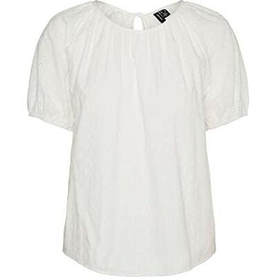 VERO MODA dam Vmmoni Anglaise Ss WVN Top, Snövit, M VERO MODA dam Vmmoni Anglaise Ss WVN Top, Snövit, M