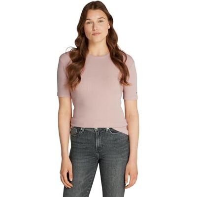 Tommy Hilfiger dam 5X2 Rib C-NK SS WW0WW43918 S/S t-shirt, rosa, M, Rosa (dimmig rosa), M Tommy Hilfiger dam 5X2 Rib C-NK SS WW0WW43918 S/S t-shirt, rosa, M, Rosa (dimmig rosa), M