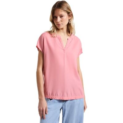 Street One damer delad hals blus i enfärgad, Blush Peach, 34 Street One damer delad hals blus i enfärgad, Blush Peach, 34