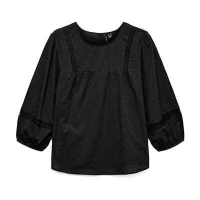 VERO MODA Vmtrine 3/4 Lace Top WVN Ga Noos, svart, XS VERO MODA Vmtrine 3/4 Lace Top WVN Ga Noos, svart, XS