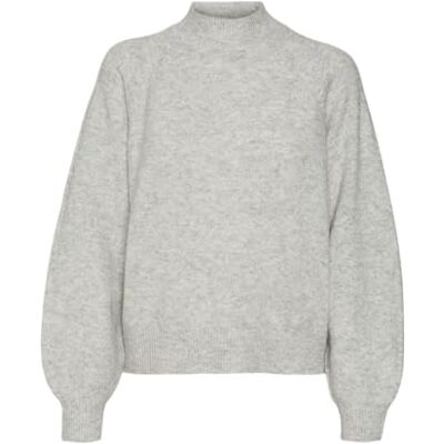 VERO MODA dam Vmleaf Ls High Neck pullover Ent stickad tröja, Ljusgrå melange, M VERO MODA dam Vmleaf Ls High Neck pullover Ent stickad tröja, Ljusgrå melange, M
