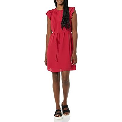 Amazon Essentials dam avslappnad passform lätt Georgette delad hals fladdrande ärm skiftklänning, hallon röd, XX-Large Amazon Essentials dam avslappnad passform lätt Georgette delad hals fladdrande ärm skiftklänning, hallon röd, XX-Large
