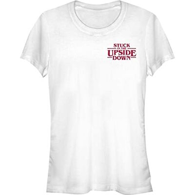 Stranger Things Kvinnors uppsida nedficka kortärmad t-shirt, vit, XXL, Vit, XXL Stranger Things Kvinnors uppsida nedficka kortärmad t-shirt, vit, XXL, Vit, XXL