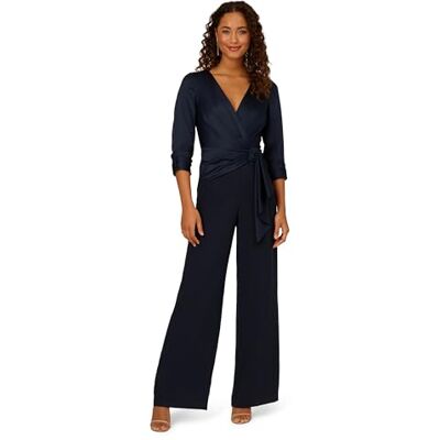 Adrianna Papell Women's Satin Crepe Jumpsuit, Dark Navy, 10 Adrianna Papell Women's Satin Crepe Jumpsuit, Dark Navy, 10