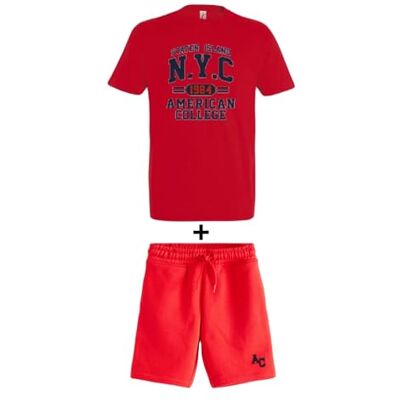 AMERICAN COLLEGE USA Tvådelad T-shirt + blandade shorts, Färg: röd, TG AMERICAN COLLEGE USA Tvådelad T-shirt + blandade shorts, Färg: röd, TG