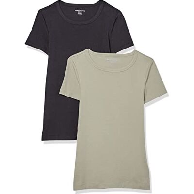 Amazon Essentials Women's Kortärmad T-shirt med rund hals smal passform, Pack of 2, Salviagrön/Svart, XXL Amazon Essentials Women's Kortärmad T-shirt med rund hals smal passform, Pack of 2, Salviagrön/Svart, XXL
