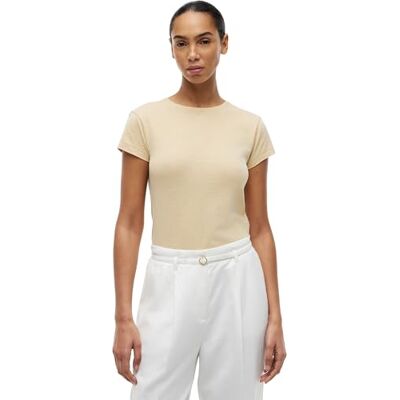 Tommy Hilfiger Dam Co Slub Slim Ss Tee WW0WW48702, Beige, XS Tommy Hilfiger Dam Co Slub Slim Ss Tee WW0WW48702, Beige, XS