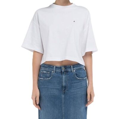 Replay cropped T-shirt för kvinnor, 001 vit, L Replay cropped T-shirt för kvinnor, 001 vit, L