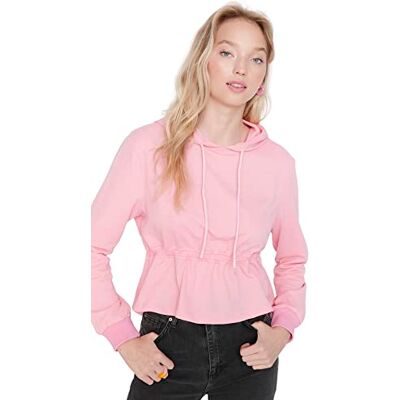 Trendyol Dam rund hals vanlig sweatshirt, Rosa, XS Trendyol Dam rund hals vanlig sweatshirt, Rosa, XS