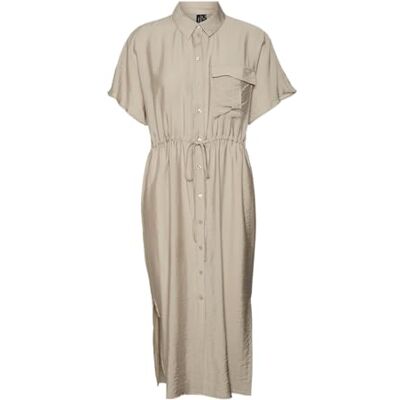 VERO MODA VMIRIS S/S Shirt Calf Dress WVN GA NOOS, Silver Mink, XS VERO MODA VMIRIS S/S Shirt Calf Dress WVN GA NOOS, Silver Mink, XS