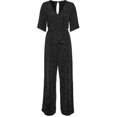VERO MODA VMKANVA SS GLITTER JUMPSUIT JRS, Svart/detalj: silver LUREX, XS VERO MODA VMKANVA SS GLITTER JUMPSUIT JRS, Svart/detalj: silver LUREX, XS