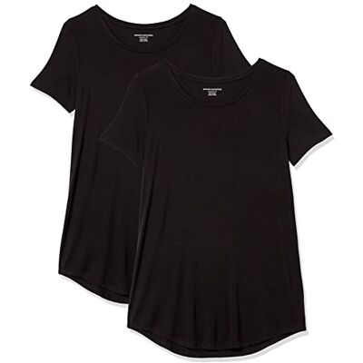 Amazon Essentials dam kortärmad scoopneck tunika, pack med 2, svart, medium Amazon Essentials dam kortärmad scoopneck tunika, pack med 2, svart, medium
