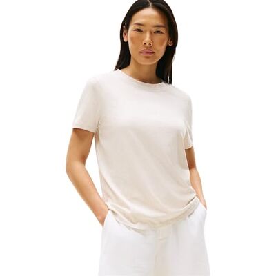 Tommy Hilfiger Kortärmad t-shirt för dam logotyp med rund hals, Beige (Heather Oatmilk), XXS Tommy Hilfiger Kortärmad t-shirt för dam logotyp med rund hals, Beige (Heather Oatmilk), XXS