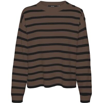 VERO MODA dam Vmsaba Ls O-hals knapp tröja Ga Noos stickad tröja, Pinecone/ränder: svart, XXL VERO MODA dam Vmsaba Ls O-hals knapp tröja Ga Noos stickad tröja, Pinecone/ränder: svart, XXL