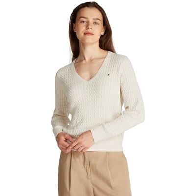 Tommy Hilfiger dam CO kabel fin GG V-NK LS SWT WW0WW44987 pullover tröja, beige (ljung elfenbensfärg), XXL, Beige (ljung elfenbensblomblad), XXL Tommy Hilfiger dam CO kabel fin GG V-NK LS SWT WW0WW44987 pullover tröja, beige (ljung elfenbensfärg), XXL, Beige (ljung elfenbensblomblad), XXL