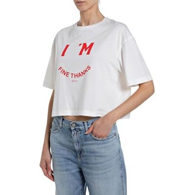 Replay kortärmad dam-t-shirt, 011 off white (vit), L Replay kortärmad dam-t-shirt, 011 off white (vit), L