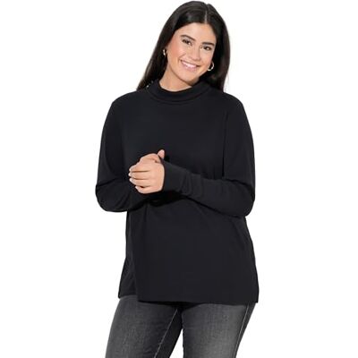 Ulla Popken damer stora storlekar, överdimensionerade plus size skjorta, ribbjersey, polotröja, långärmad 842133, svart, 62-64 Ulla Popken damer stora storlekar, överdimensionerade plus size skjorta, ribbjersey, polotröja, långärmad 842133, svart, 62-64