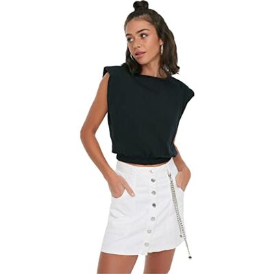 Trendyol Kvinnors Black Card Crop stickad t-shirt, S Trendyol Kvinnors Black Card Crop stickad t-shirt, S