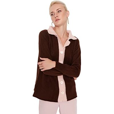 Trendyol Dam Regular Basic V-hals Stickat Cardigan, Brun, M Trendyol Dam Regular Basic V-hals Stickat Cardigan, Brun, M