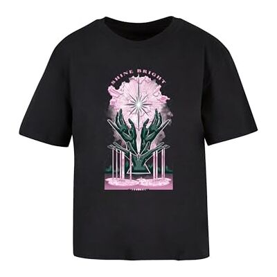 Dam-t-shirt, Shine Bright Tee, avslappnad t-shirt med fronttryck, normal passform, bomull, storlekar XS – 5XL, svart, XXL Dam-t-shirt, Shine Bright Tee, avslappnad t-shirt med fronttryck, normal passform, bomull, storlekar XS – 5XL, svart, XXL