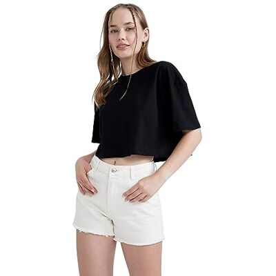 DeFacto damer oversize crop tops – klassisk baströja för kvinnor – bekväm oversize skjorta för kvinnor, svart, S DeFacto damer oversize crop tops – klassisk baströja för kvinnor – bekväm oversize skjorta för kvinnor, svart, S