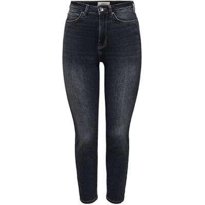ONLY Jeans med rak passform för kvinnor ONLEMILY hög midja rakt skurna jeans, Tvättad svart, 25W / 32L ONLY Jeans med rak passform för kvinnor ONLEMILY hög midja rakt skurna jeans, Tvättad svart, 25W / 32L