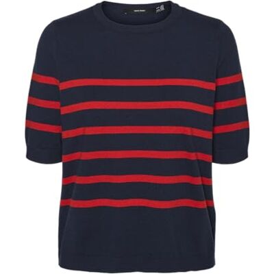VERO MODA VMSABA Plain SS O-hals tröja GA NOOS, Marinblazer/ränder: w. Fiery Red, XS VERO MODA VMSABA Plain SS O-hals tröja GA NOOS, Marinblazer/ränder: w. Fiery Red, XS