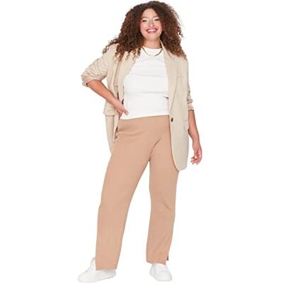 Trendyol Dam plusstorlek normal midja raka ben breda ben plus size byxor, Camel, 5XL Stor Trendyol Dam plusstorlek normal midja raka ben breda ben plus size byxor, Camel, 5XL Stor