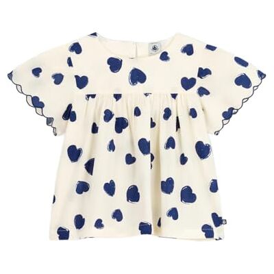 Petit Bateau Kortärmad bomullspoplin barnblus med tryck, Mjölk/kväll, 6 �r Petit Bateau Kortärmad bomullspoplin barnblus med tryck, Mjölk/kväll, 6 �r