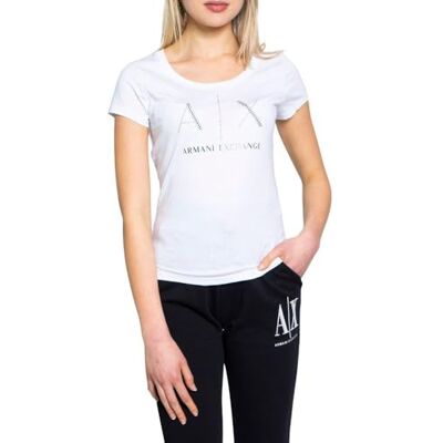 Giorgio Armani Strass Logo T-shirt för kvinnor, Vit (Optic White 1000), M Giorgio Armani Strass Logo T-shirt för kvinnor, Vit (Optic White 1000), M