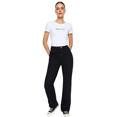 Trendyol dam dam hög midja breda ben 90-talet breda ben jeans byxor, svart, svart Trendyol dam dam hög midja breda ben 90-talet breda ben jeans byxor, svart, svart