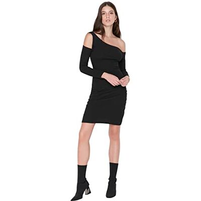Trendyol Dam mini smock klänning anpassad stickad klänning, Svart, S Trendyol Dam mini smock klänning anpassad stickad klänning, Svart, S