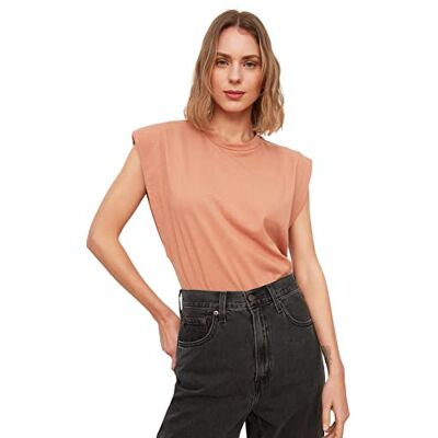 Trendyol Dam basic normal standard rundhalsad vävd T-shirt, Laxfärg, S Trendyol Dam basic normal standard rundhalsad vävd T-shirt, Laxfärg, S
