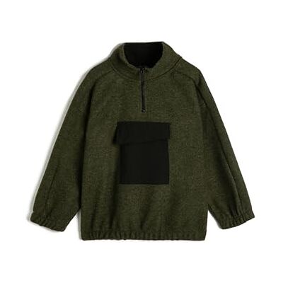 Koton pojkar hög hals halv dragkedja långärmad ficka detalj borstad interiör sweatshirt, Khaki (854), 4-5 år Koton pojkar hög hals halv dragkedja långärmad ficka detalj borstad interiör sweatshirt, Khaki (854), 4-5 år