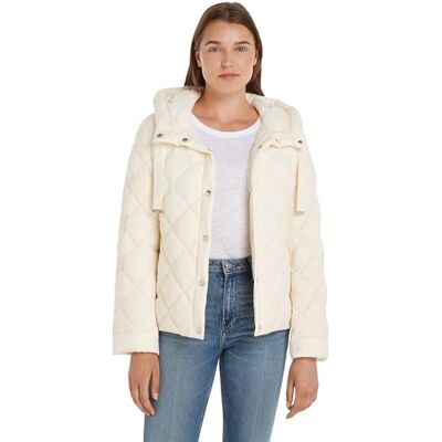 Tommy Hilfiger dam dunfylld jacka klassiker vinter, Beige (Calico), L Tommy Hilfiger dam dunfylld jacka klassiker vinter, Beige (Calico), L