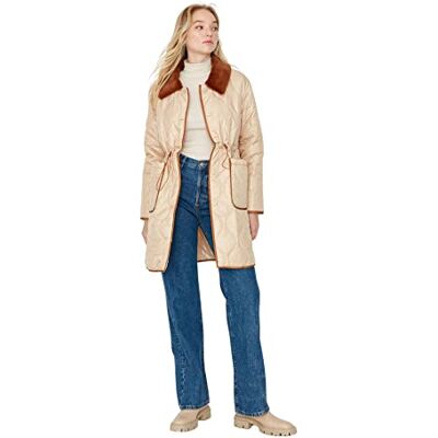 Trendyol Damkrage med slag enfärgad överdimensionerad vinterjacka, beige, XS, BEIgE, XS Trendyol Damkrage med slag enfärgad överdimensionerad vinterjacka, beige, XS, BEIgE, XS
