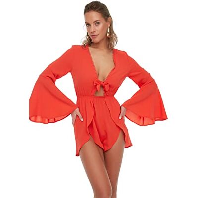 Trendyol Abstrakt vävd jumpsuit för kvinnor, Röd, 62 SE Trendyol Abstrakt vävd jumpsuit för kvinnor, Röd, 62 SE