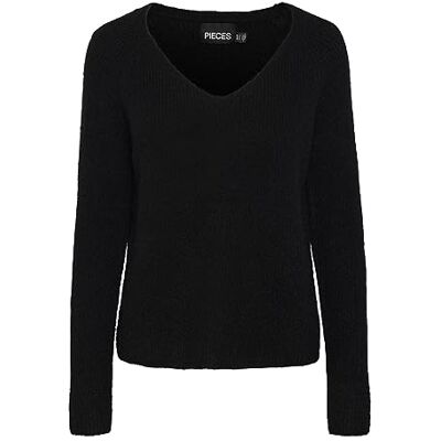 PIECES Dam Pcellen Ls V-ringad stickad Noos Bc pullover tröja, Svart, L PIECES Dam Pcellen Ls V-ringad stickad Noos Bc pullover tröja, Svart, L
