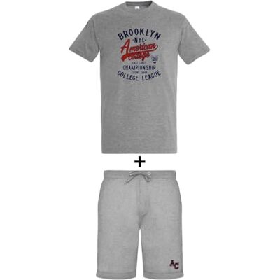 AMERICAN COLLEGE USA Tvådelad T-shirt + blandade shorts, Färg: grå, TG AMERICAN COLLEGE USA Tvådelad T-shirt + blandade shorts, Färg: grå, TG