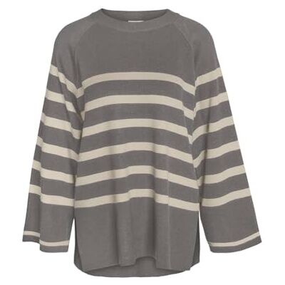 NOISY MAY NMFIFI L/S O-NECK TUNIC KNIT FWD NOOS, Kålig grå/ränder: havregryn, S NOISY MAY NMFIFI L/S O-NECK TUNIC KNIT FWD NOOS, Kålig grå/ränder: havregryn, S