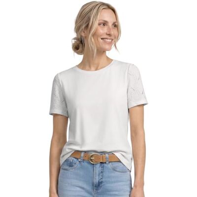 Street One T-shirt med spetsärmar Off White 42 Street One T-shirt med spetsärmar Off White 42