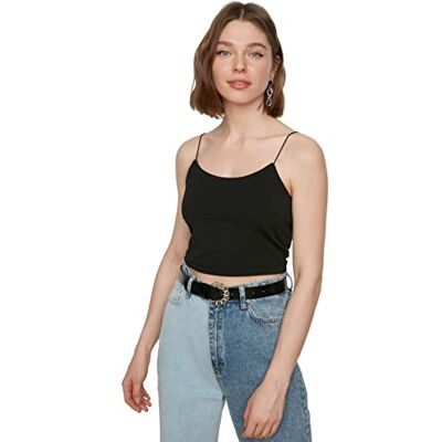 Trendyol Kvinnors svart hängd stickad crop idrottare t-shirt, stor Trendyol Kvinnors svart hängd stickad crop idrottare t-shirt, stor
