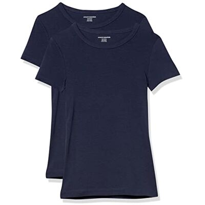 Amazon Essentials Women's Kortärmad T-shirt med rund hals smal passform, Pack of 2, Marinblå, XS Amazon Essentials Women's Kortärmad T-shirt med rund hals smal passform, Pack of 2, Marinblå, XS