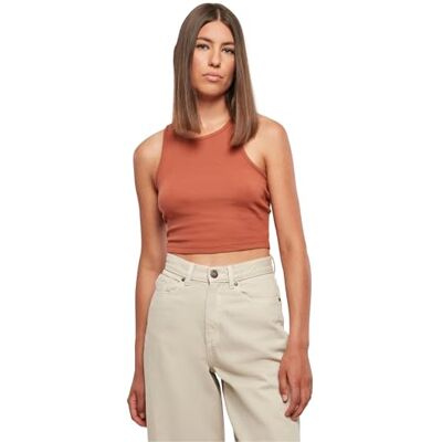 Urban Classics dam dam beskuren ribbad topp linne skjorta, Terrakotta, XL Urban Classics dam dam beskuren ribbad topp linne skjorta, Terrakotta, XL