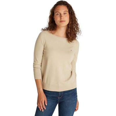 Tommy Hilfiger Dam CO JERSEY STITCH BOAT-NK TRÖJA WW0WW40099, khaki, XXL, Kaki (sandelträ), XXL Tommy Hilfiger Dam CO JERSEY STITCH BOAT-NK TRÖJA WW0WW40099, khaki, XXL, Kaki (sandelträ), XXL
