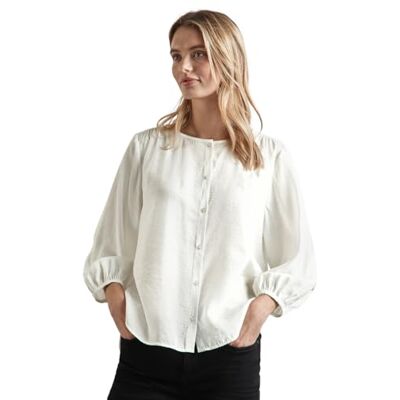 Street One Buttoned rund hals blus w Gathering Uni, Vit, 40 Street One Buttoned rund hals blus w Gathering Uni, Vit, 40