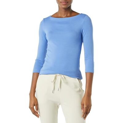 Amazon Essentials Women's T-shirt med smal passform och kvartsärmar med båtringning, Blå, XL Amazon Essentials Women's T-shirt med smal passform och kvartsärmar med båtringning, Blå, XL