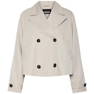 PIECES Pcscarlett Ls Short Trenchcoat Noos, Silvergrå, XS PIECES Pcscarlett Ls Short Trenchcoat Noos, Silvergrå, XS