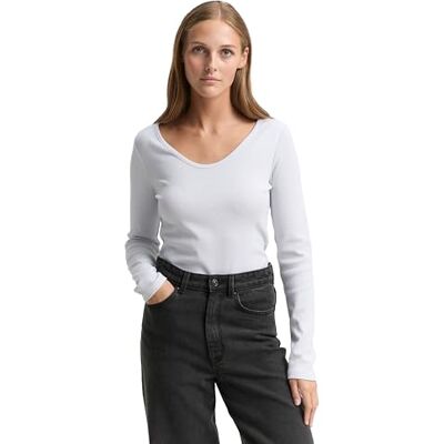 TOM TAILOR Denim dam långärmad T-shirt, 40001 – vit glitter, L TOM TAILOR Denim dam långärmad T-shirt, 40001 – vit glitter, L